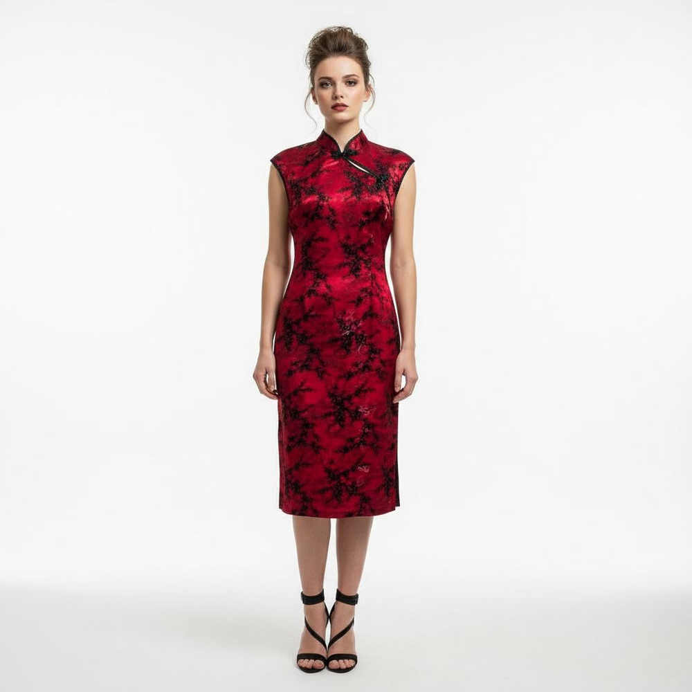 Morbid Threads Vintage Y2K Red & Black Cheongsam Dress Large
